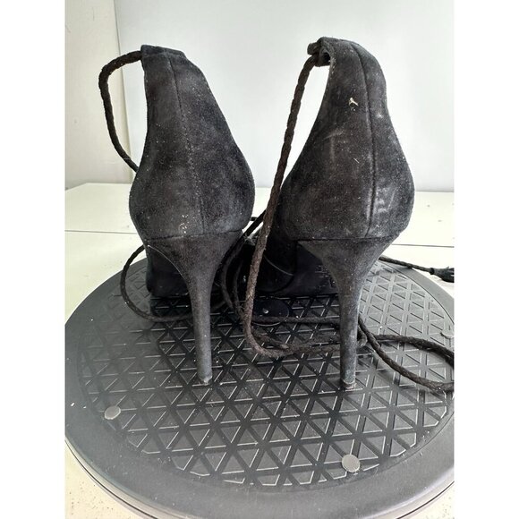 Joie Angelynn Black Suede Tassel Tie Ankle Strap Stiletto Heels Size 38 / 7.5 US - Picture 4 of 9